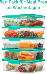 Contenitori per la conservazione degli alimenti del sistema IT Nest Scatole per la preparazione dei pasti | Contenitori ermetici da 1,9 litri con TRE scomparti e coperchi | Senza BPA | Verde | 5 contenitori per alimenti Naty Shop