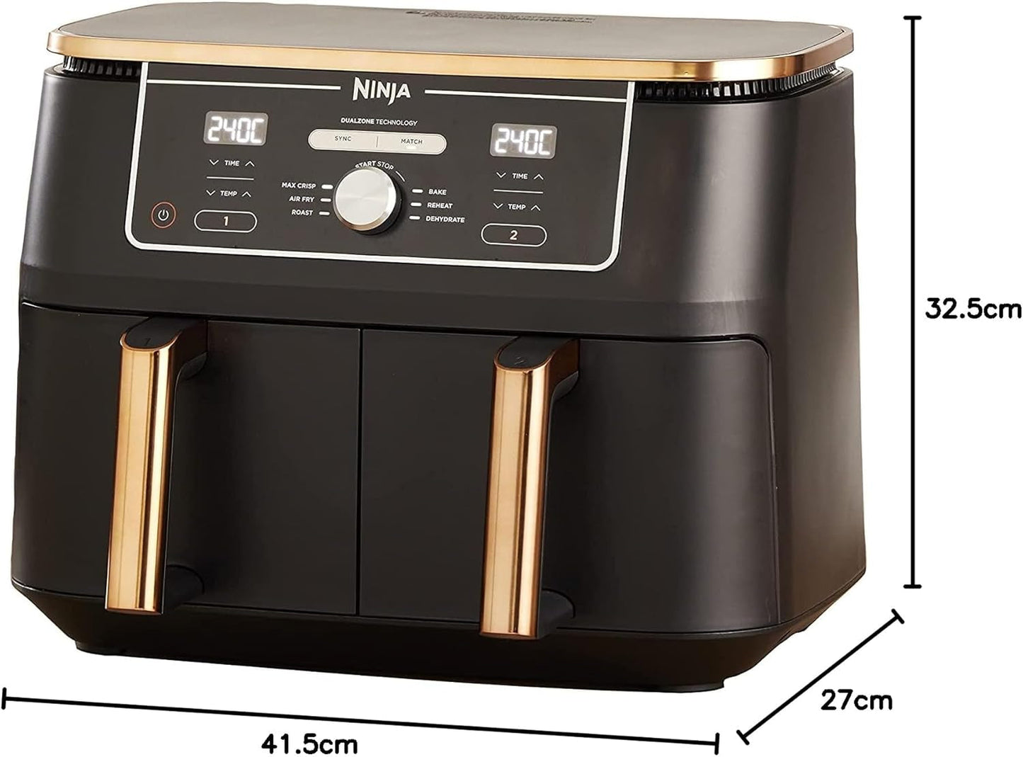 Ninja Foodi AF400EUCP MAX Friggitrice ad Aria Dual Zone, Friggitrice ad Aria da 9,5 L, 2 Scomparti, con Pinze, Rivestimento Antiaderente Elettrodomestici Naty Shop