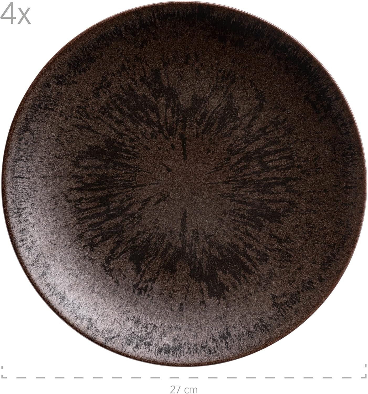 MÄSER Servizio da tavola per 4 persone in bronzo metallizzato, 12 pezzi, con smalto elegante e lucido, set di piatti piani con piatto piano, piatto piano e piatto da dessert in ceramica di alta qualità, gres, marrone