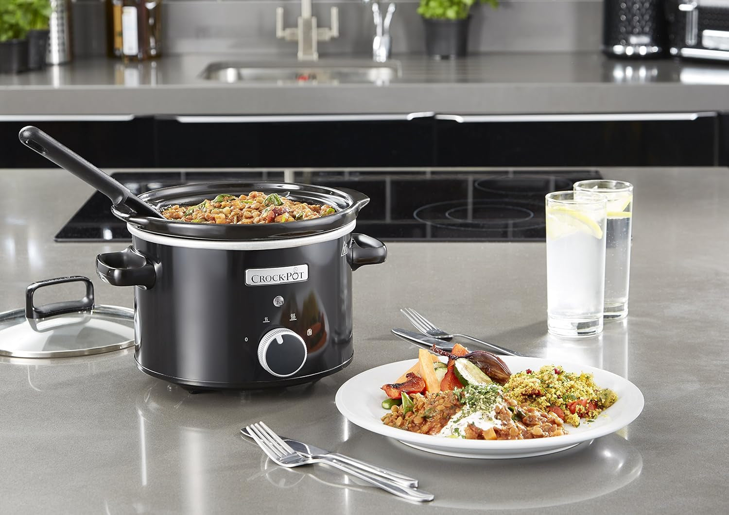 Slow Cooker Crockpot, ciotola in ceramica removibile, facile da pulire, 2,4 litri (1-2 persone) Slow Cooker Naty Shop