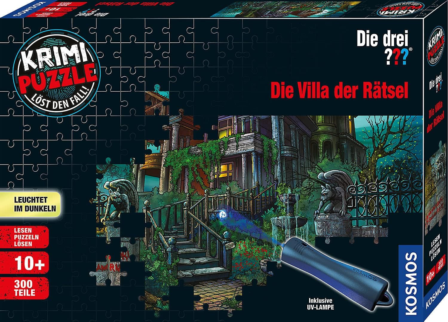 I Tre??? - Crime Puzzle - La Villa dei Puzzle di KOSMOS 697976, 300 Pezzi, Si Illumina al Buio, Con Lampada UV, Lettura, Puzzle, Soluzione Enigmi, Puzzle Detective Da 10 Anni Puzzle Naty Shop Titolo predefinito