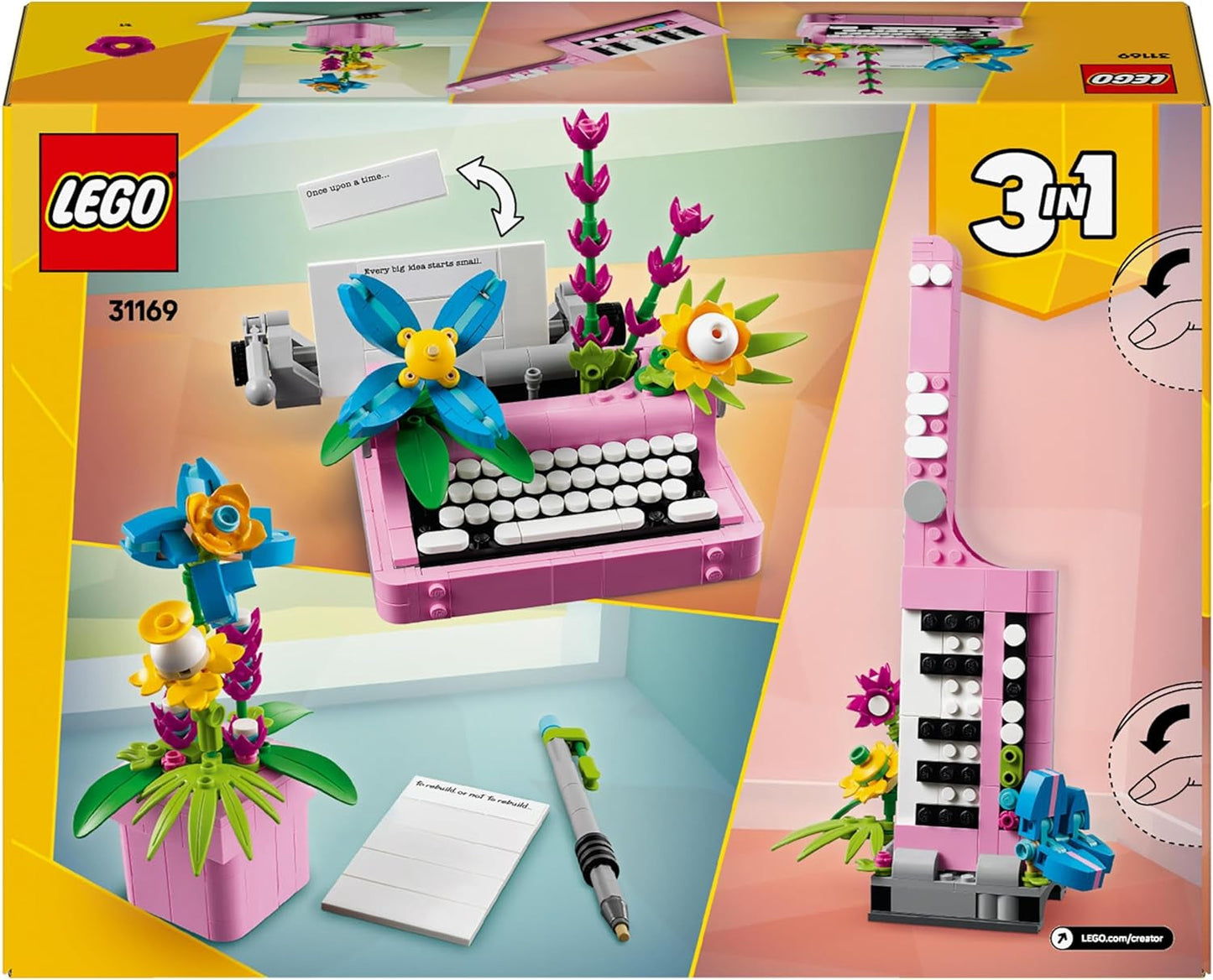 Macchina da scrivere LEGO Creator 3In1 con fiori - giocattolo trasformabile in modello Keytar o in vaso da fiori con quaderno e penna - set di costruzione - regalo per ragazze e ragazzi a partire da 8 anni 31169 Set di costruzione Besuche den LEGO-Store