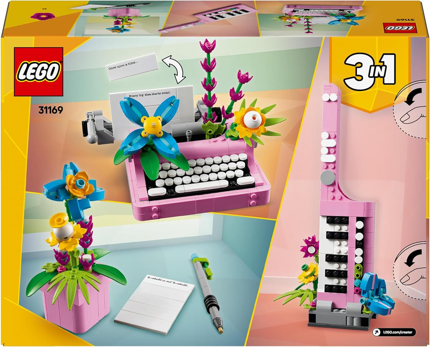Macchina da scrivere LEGO Creator 3In1 con fiori - giocattolo trasformabile in modello Keytar o in vaso da fiori con quaderno e penna - set di costruzione - regalo per ragazze e ragazzi a partire da 8 anni 31169 Set di costruzione Besuche den LEGO-Store