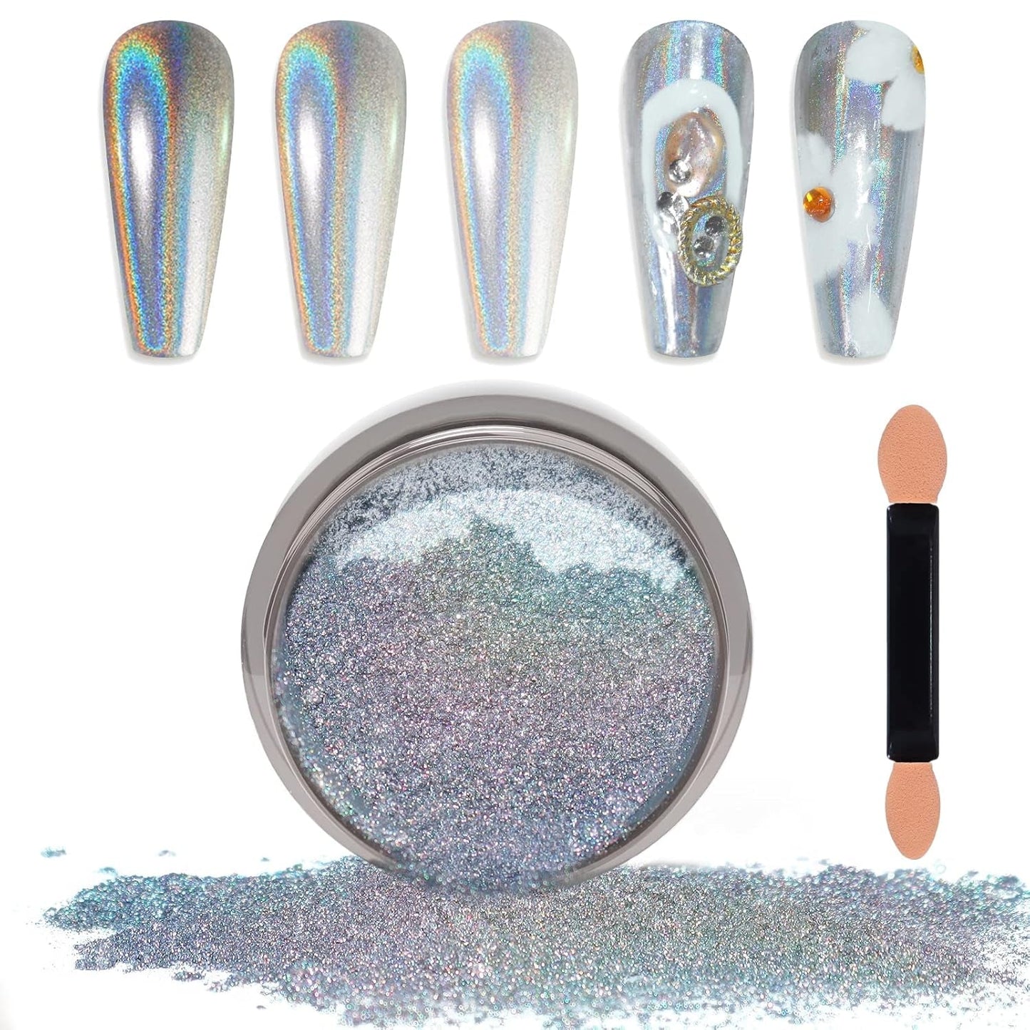 Chrome Nagel Pulver Spiegel Effekt Metallic Staub Holographische Glitter Glasierte Maniküre Dekoration Pigment riflettente per lo smalto gel fai da te Nail Art, Harz Handwork, Geschenke Für Gold