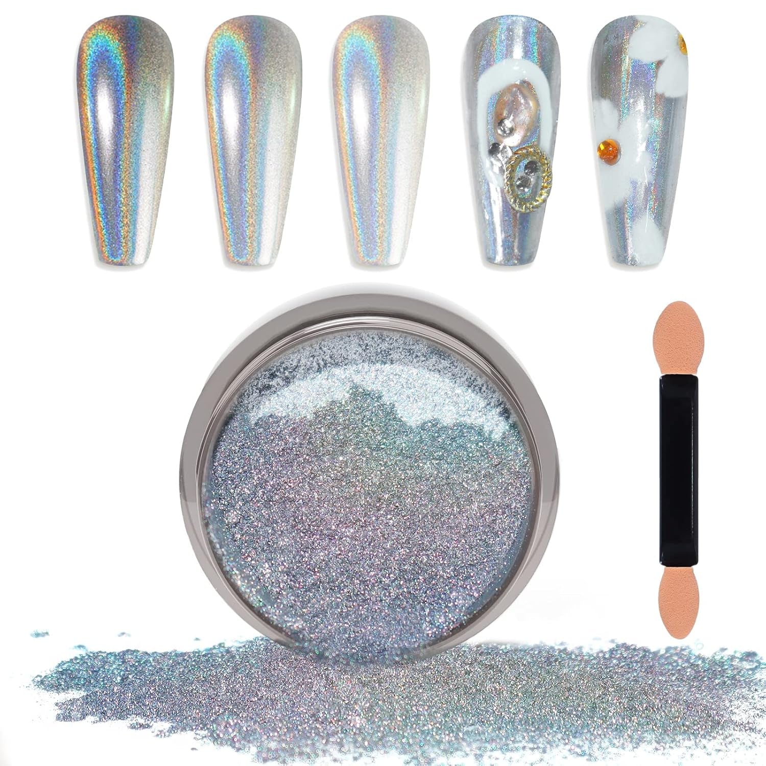 Chrome Nagel Pulver Spiegel Effekt Metallic Staub Holographische Glitter Glasierte Maniküre Dekoration Pigment riflettente per lo smalto gel fai da te Nail Art, Harz Handwork, Geschenke Für Gold