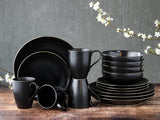 CreaTable, 22699, serie Industrial Gold BLACK, set di stoviglie da 16 pezzi per 4 persone, servizio combinato in porcellana, lavabile in lavastoviglie e adatto al microonde, produzione di qualità