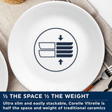Set di stoviglie Winter Frost per 4, 12 pezzi, stoviglie in vetro Vitrelle™ ultraresistente di alta qualità, lavabili in lavastoviglie, adatte al microonde e al microonde, design invernale festivo