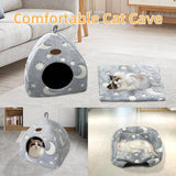 Katzenhöhle Plüsch Katzenhaus mit Waschbarem Kissen Faltbare Katzenzelt Höhle mit Handle Weiches und Warmes Katzenbett für Drinnen 33x33x35cm