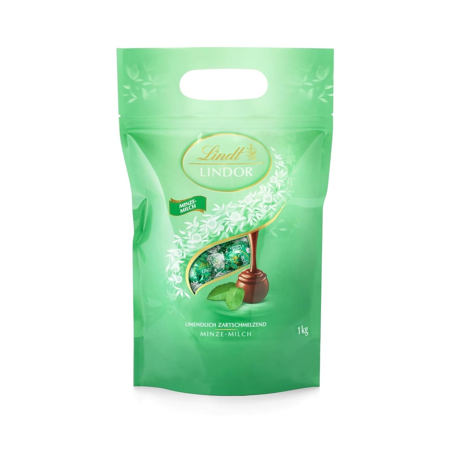 Palline di cioccolato bianco LINDOR, 1 kg e LINDOR | Busta richiudibile da 1 kg | ca. 80 palline di cioccolato al latte con ripieno di menta | Confezione sfusa, regalo pralinato, regalo cioccolato