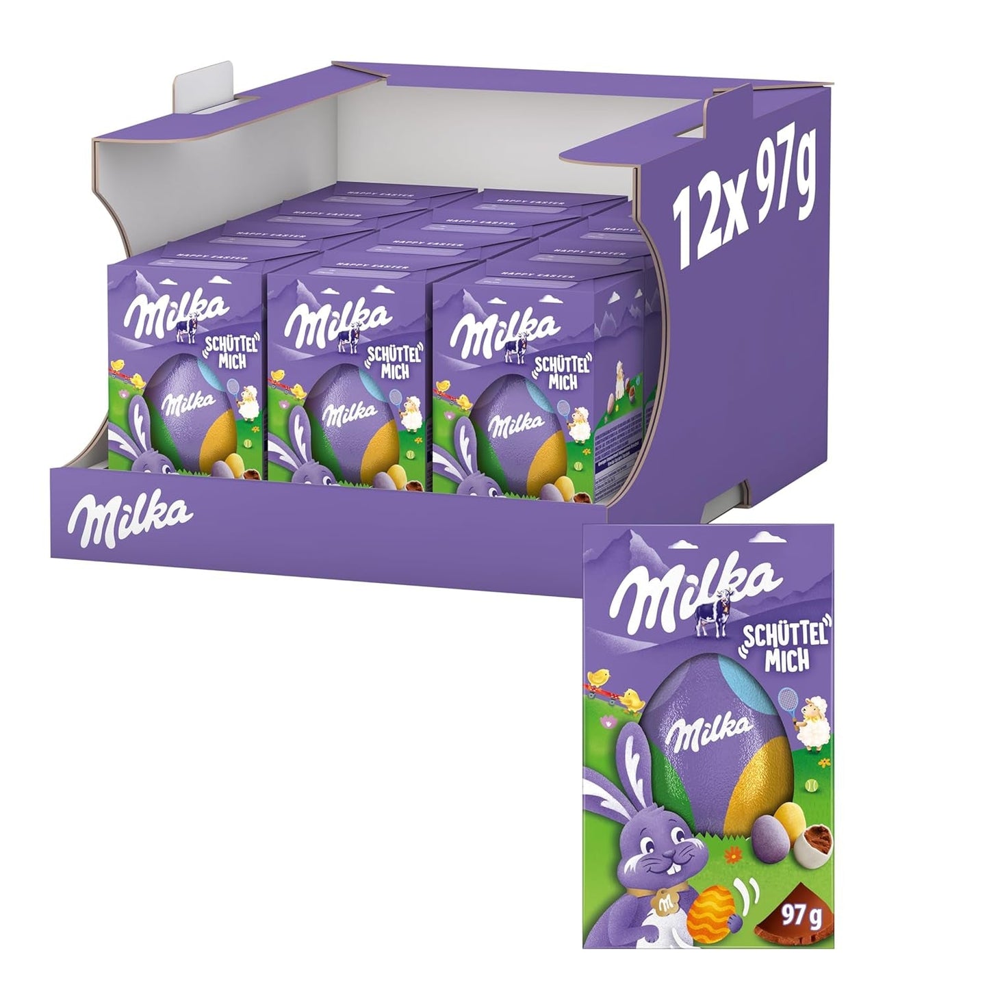 Milkshake Me Egg – uovo di cioccolato ripieno di mini ovetti colorati di cioccolato al latte alpino – 97g
