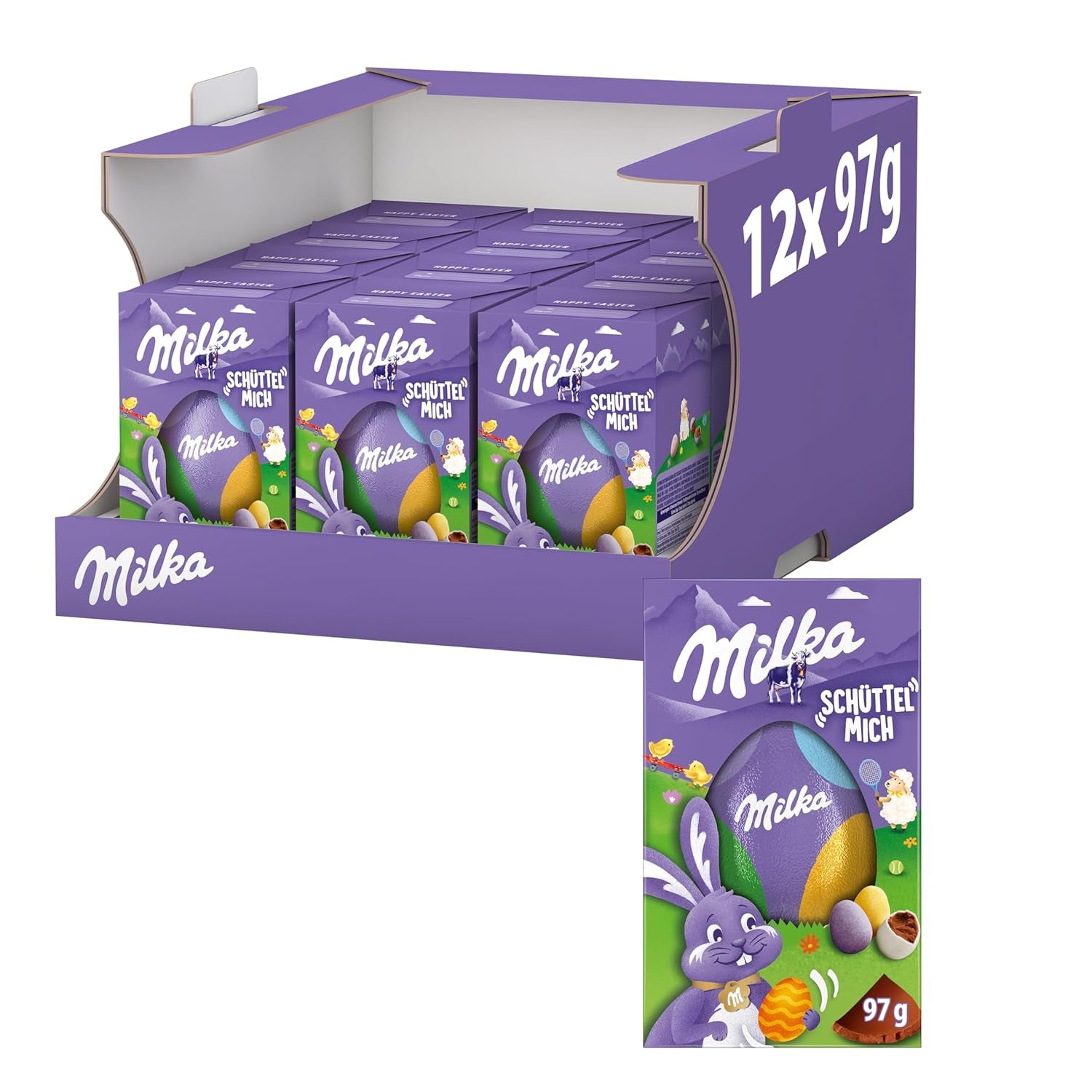 Milkshake Me Egg – uovo di cioccolato ripieno di mini ovetti colorati di cioccolato al latte alpino – 97g