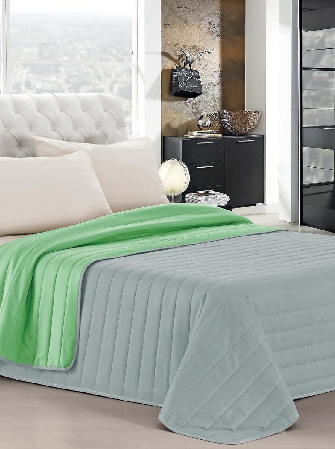 Biancheria da letto italiana Estivo letto singolo, lino, Acqua, 170 X 270 Cm Piumini e trapunte Naty Shop Verde/Grigio 170 X 270 Cm