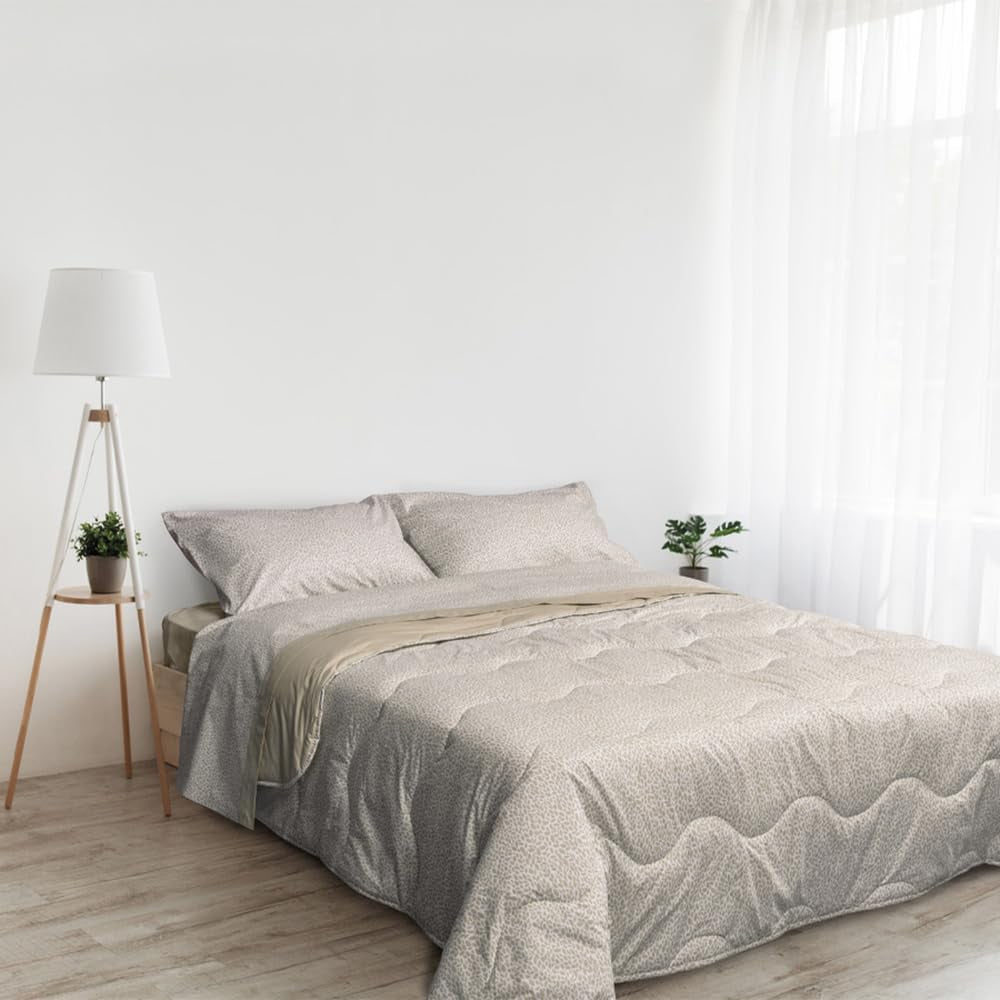 Foppapedretti Nacht&Natur copripiumino matrimoniale 2P; petali sabbia, rivestimento 100% cotone, Trapunte e trapunte Made in Italy Naty Shop
