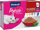 Vitakraft Poésie Classique, cibo umido per gatti, cibo per gatti in salsa, con pollo, con tacchino, con manzo, con salmone, senza zuccheri aggiunti e cereali (1 confezione da 12 x 85g)