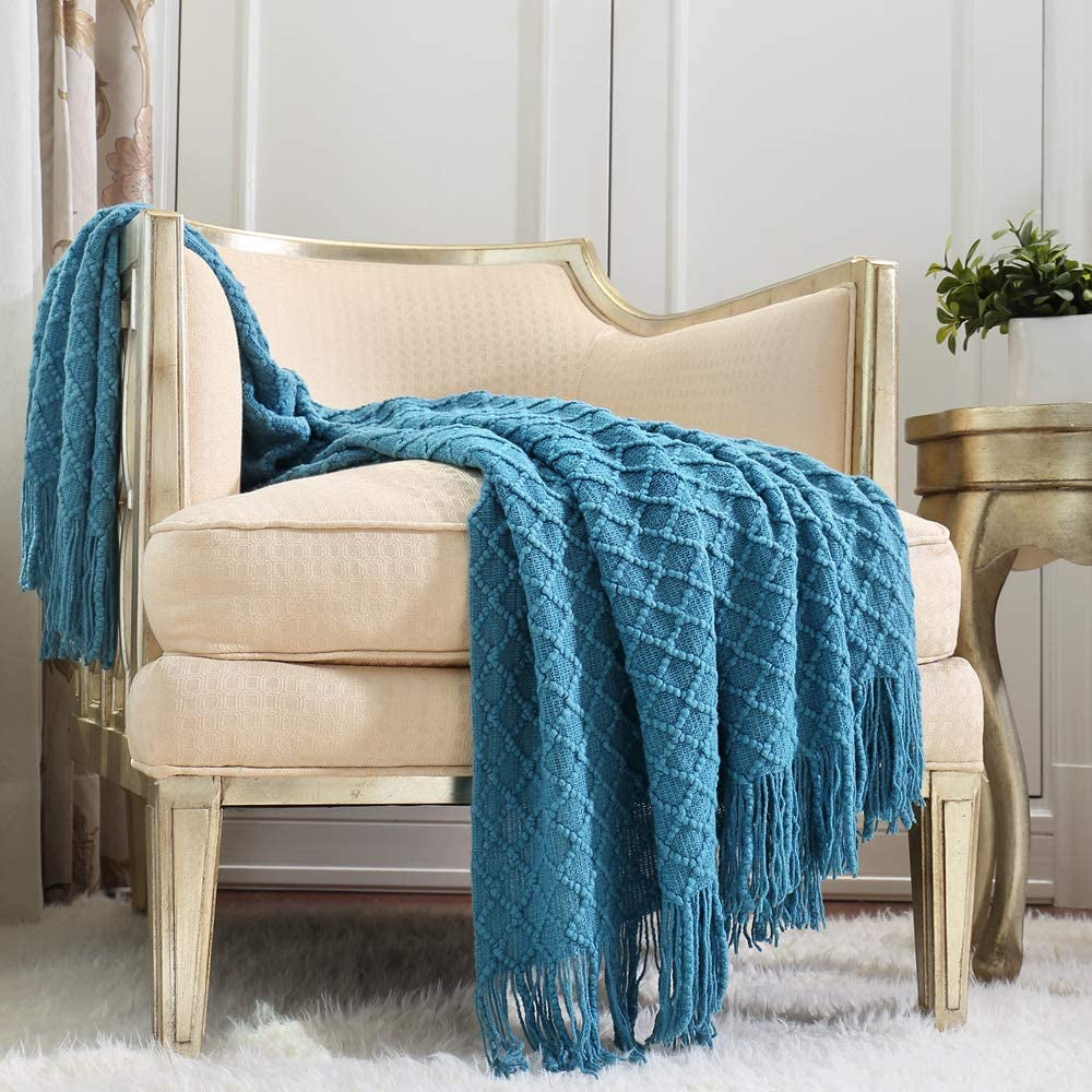 CREVENT Coperta lavorata a maglia color ruggine per divano, poltrona, letto, decorazioni per la casa, morbida, calda, accogliente, leggera, primavera estate autunno (127,8 x 152,4 cm caramello/marrone/arancio bruciato) CREVENT Letti e coperte Verde acqua scuro