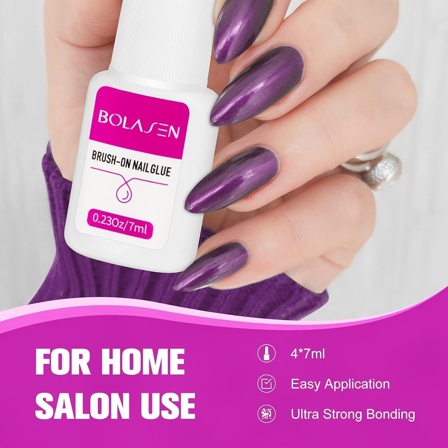 Colla per punte per unghie, Colla per unghie BOLASEN extra forte, 4 pezzi Colla per unghie screpolate, Colla per unghie, Colla per unghie artificiale extra forte, Colla per unghie - 4 * 7 ml