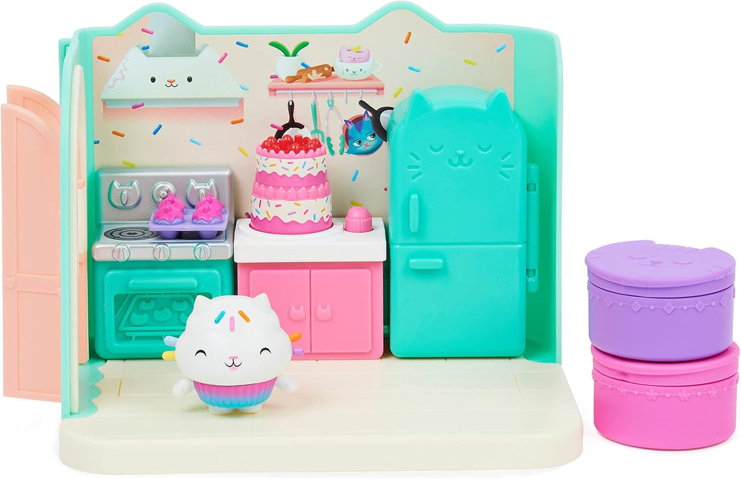 Casa delle bambole di Gabby, set da gioco Purific per la festa in piscina con i personaggi di Gabby e Suricato e camera Deluxe, dolci da forno, cucina da dolci