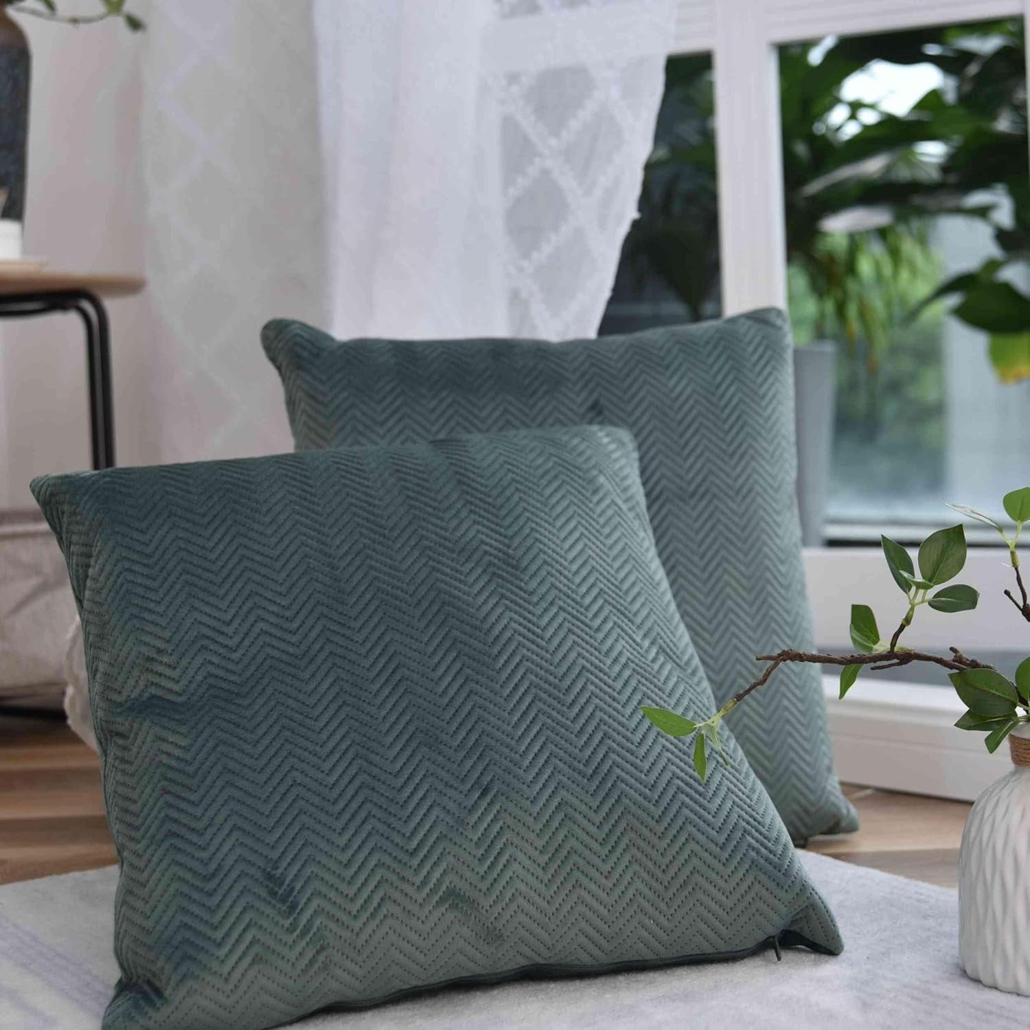 Tenda Box Cuscino Decorativo LxP 45X45 Cm Verde Jacquard "Greta" Con Design A Spina Di Pesce Facile Da Curare Chiusura Con Cerniera Imbottitura Morbida 320G - Varietà Di Colori, 2023510 Cuscini Da Viaggio Naty Shop