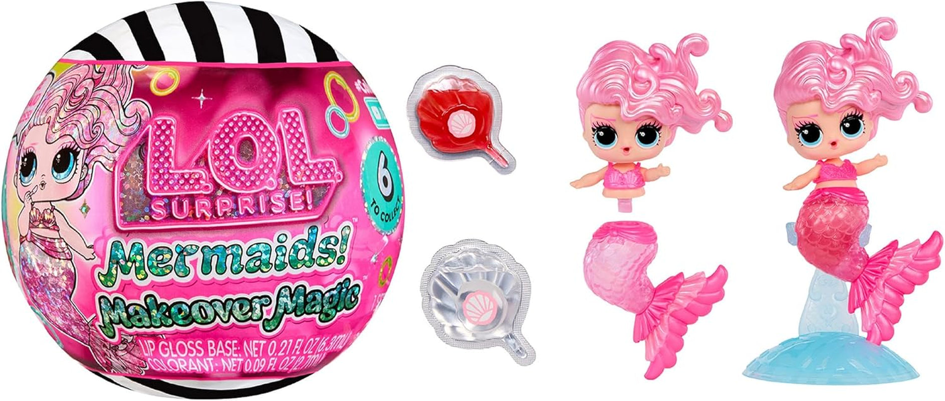 LOL Sorpresa! Sirene Makeover Magic Tots - Vero lucidalabbra per te e la tua bambola per realizzare, mescolare e creare trucchi, Divertente gioco con l'acqua, 6 bambole da collezionare - Dai 4 anni in su
