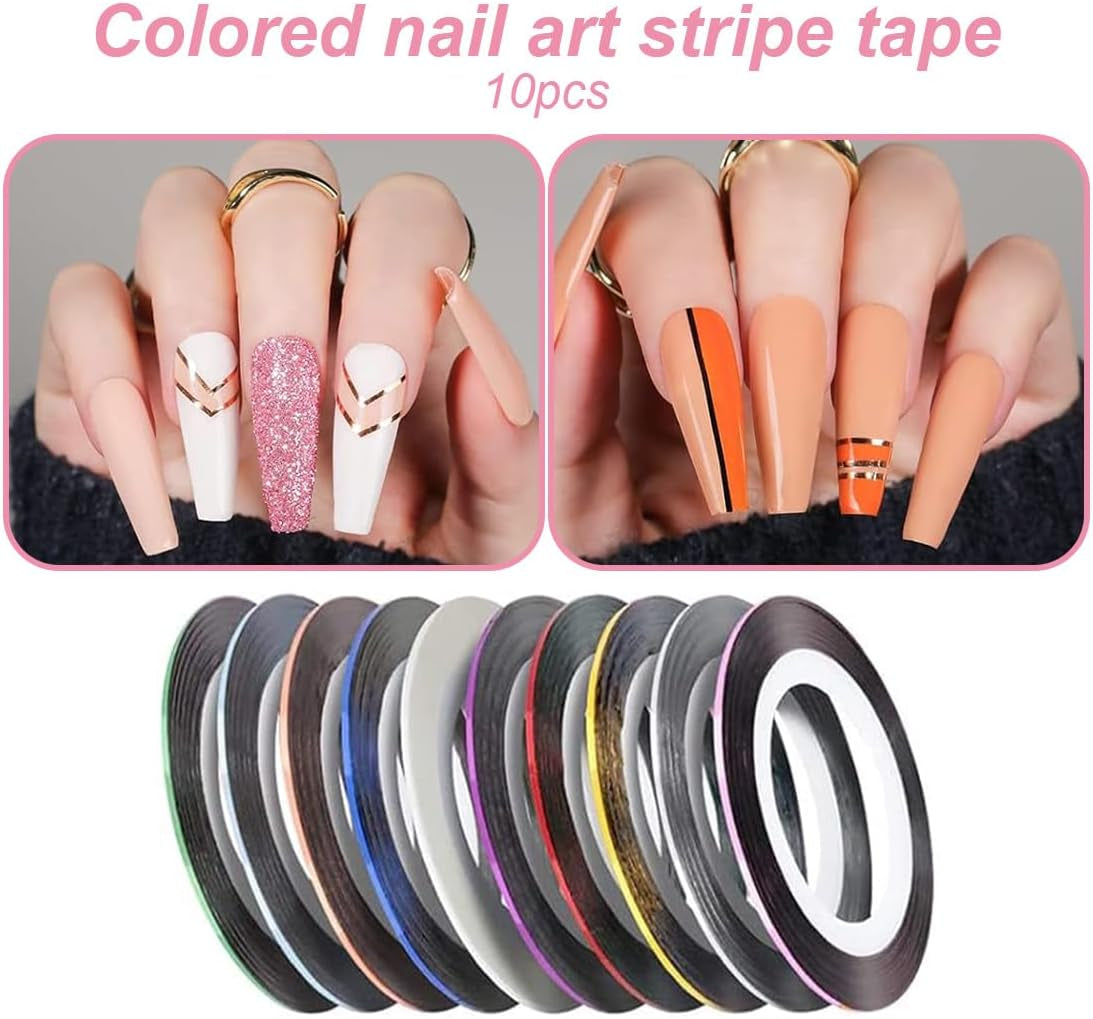 Set di adesivi per unghie e accessori - 5 adesivi per unghie, pennello, pietre, nastro decorativo, lamina d'oro - Perfetto per manicure e unghie in gel - Set da 50 pezzi