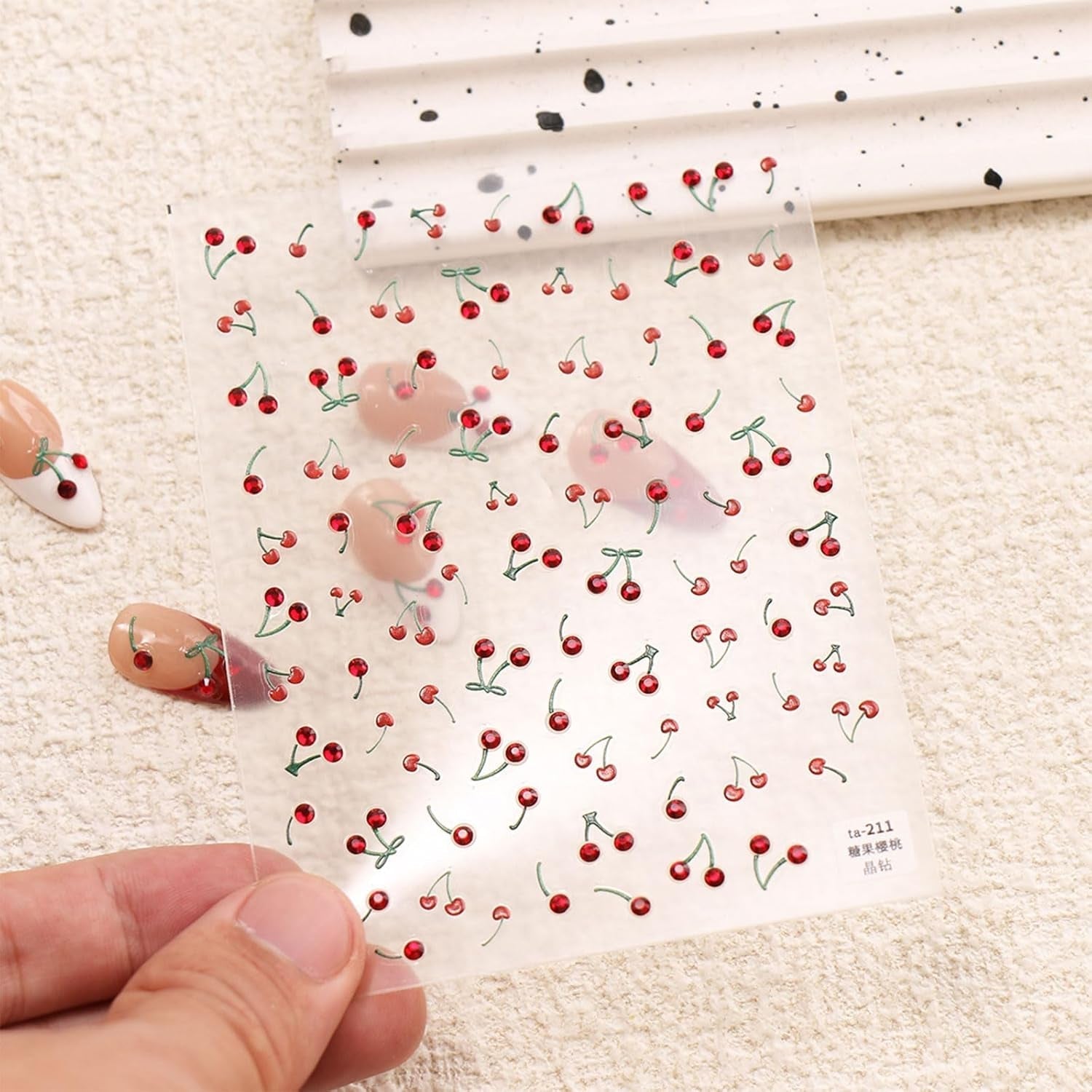JMEOWIO 3D Nagelsticker Kirsche Nail Art Sticker Self-klebend Nagelaufkleber 5D Stereoscopico Decorazione Nageldesign Zubehör 1 Blatt