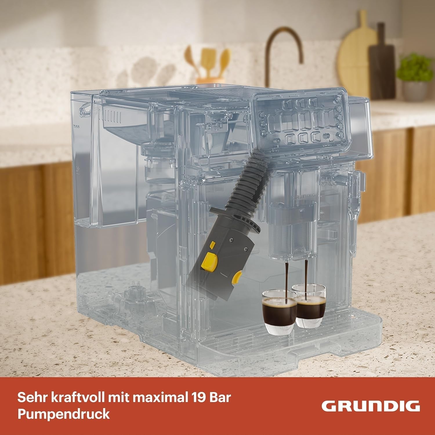 Macchina per caffè espresso completamente automatica GRUNDIG KVA 6230 con montalatte, macinacaffè in acciaio inossidabile con 13 impostazioni di macinatura, contenitore per chicchi da 250 g, serbatoio dell'acqua rimovibile da 2 litri, pressione della pompa 19 bar, display touch, nero