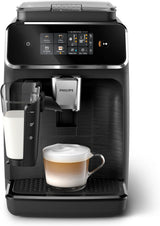 Macchina per caffè espresso automatica PHILIPS serie 2300 - 4 bevande, moderno touch screen a colori, sistema di preparazione del latte LatteGo, SilentBrew, macinacaffè 100% ceramica, filtro AquaClean. Nero opaco (EP2330/10)