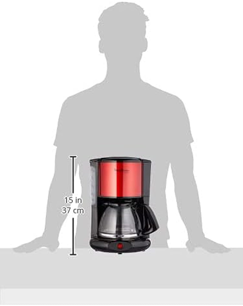 Macchina per caffè espresso Subito con filtro, caraffa in vetro, 10-15 tazze, capacità 1,25 l, funzione di spegnimento automatico, filtro rimovibile, indicatore del livello dell'acqua, acciaio inossidabile, rosso/nero, FG360D