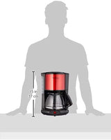 Macchina per caffè espresso Subito con filtro, caraffa in vetro, 10-15 tazze, capacità 1,25 l, funzione di spegnimento automatico, filtro rimovibile, indicatore del livello dell'acqua, acciaio inossidabile, rosso/nero, FG360D