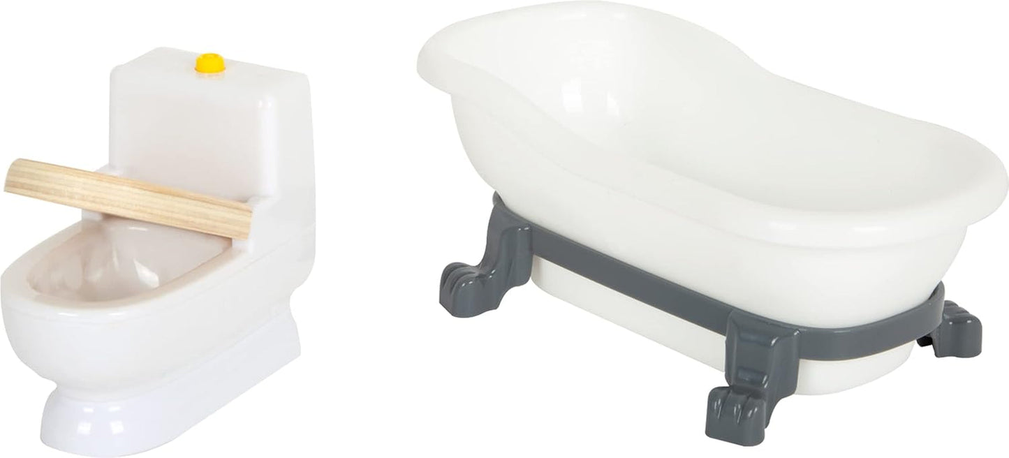 Small Foot Casa delle bambole in legno a 3 piani con apertura frontale e 12 mobili per bambini dai 3 anni in su 11802 Bianco Grigio