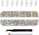 Beadsland 2500 pezzi di vetro per nail art strasssteine ​​​​Kristall Flatback Edelsteine ​​​​Runde, ​​für Handwerk Gemischt 8 Größen SS4 ~ SS30 con picking Pinzette e Stift (Kristall Weiss)