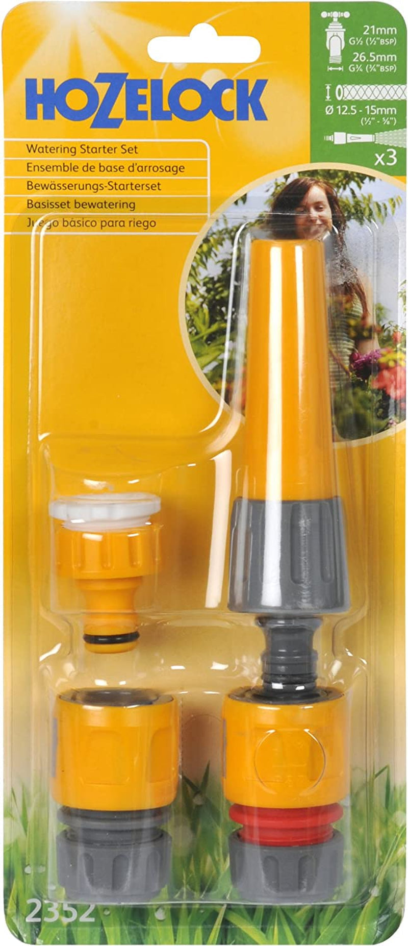 HOZELOCK - Set ugello spruzzatore classico Ø 12,5 - 15 mm (1/2"- 5/8"): set iniziale con tutti i collegamenti necessari, 1 ugello spruzzatore, ideale per tutti i compiti di irrigazione, 1 collegamento Aquastop [2352P0000]