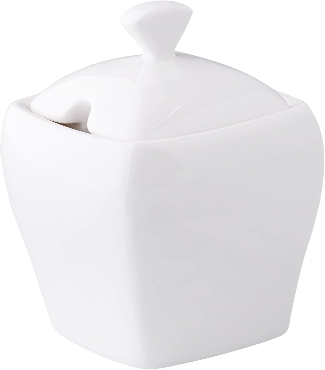 AMBITION Teiera con Coperchio 120 ml Design Ondulato Piatto in Porcellana con Incasso per Cucchiaio Lavabile in Lavastoviglie e Utilizzabile nel Microonde
