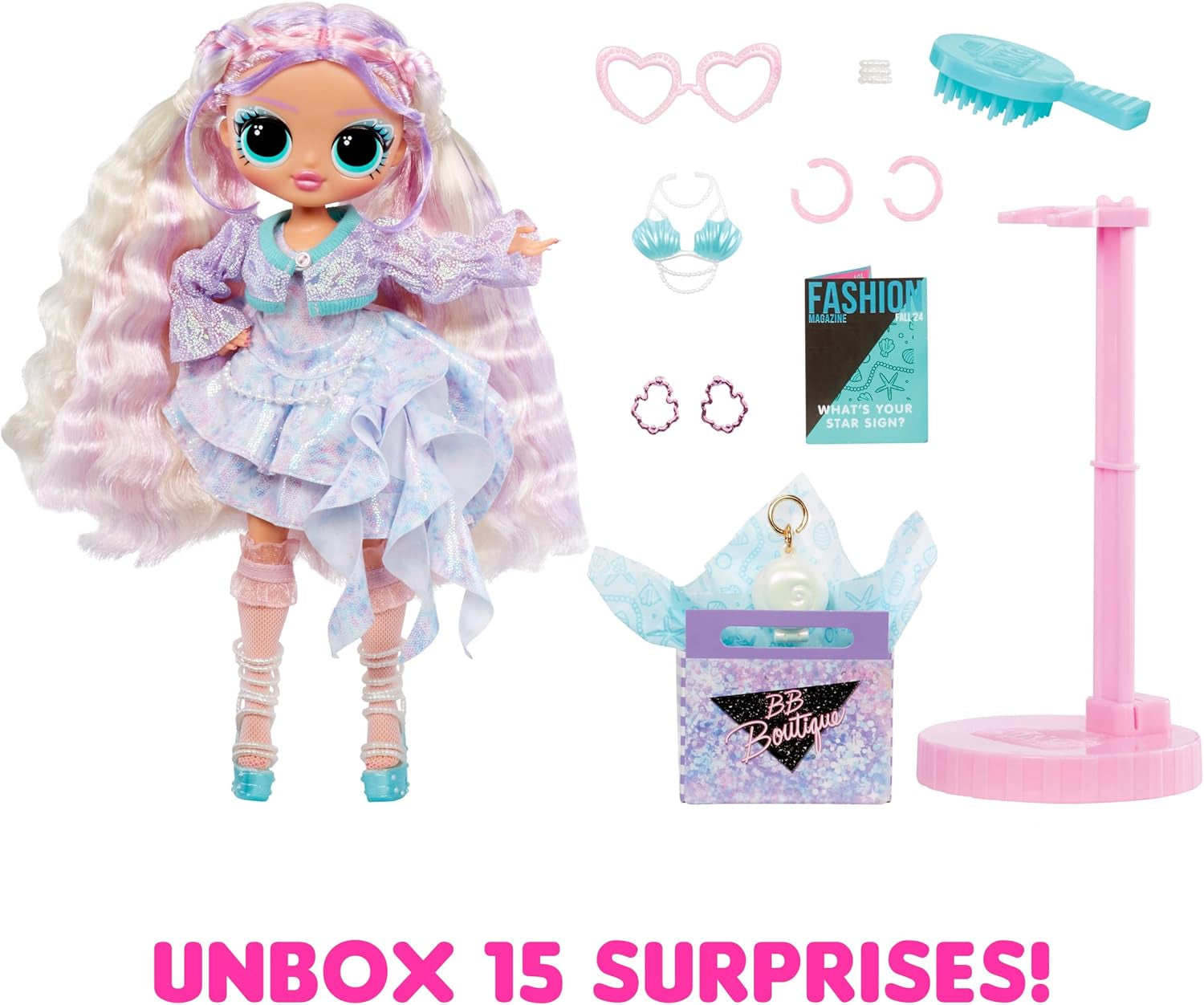 LOL Sorpresa! OMG Pearla Fashion Doll con 15 sorprese - Bambola con abito stile sirena e accessori - Dai 4 anni in su