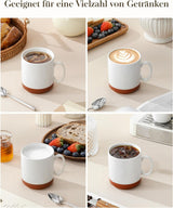 Set tazze da caffè MALACASA, set di tazze in gres da 350 ml per 4 persone, tazze da caffè moderne per tè, succo di frutta, latte, cappuccino, cioccolata calda. Lavabile in lavastoviglie e adatta al microonde, serie TARA, bianco kaki