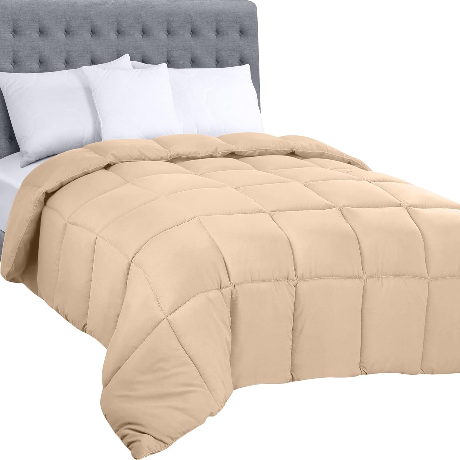 Biancheria da letto Utopia, piumino per tutte le stagioni, imbottitura in fibra siliconata da 250 g/m², per letto matrimoniale, cucito in scatola (matrimoniale XL grigio chiaro) Naty Shop Beige, trapunte e trapunte doppie doppie (1 confezione)