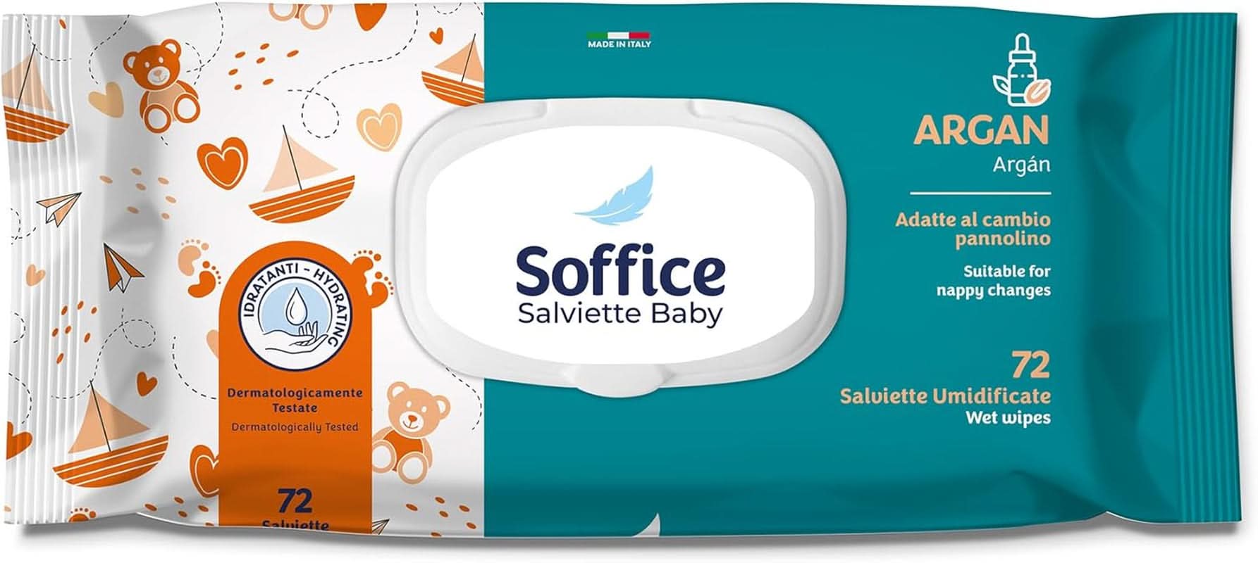 Feuchttücher für Neugeborene, 72 Stück, Pop-Up Argan – Zubehör und Produkte für Die Hygiene Des Babys, Ideal Für Diadelwechsel und Kindergarten – Baby Wipes Sanft und Reinigend – 12 Packungen Naty Shop