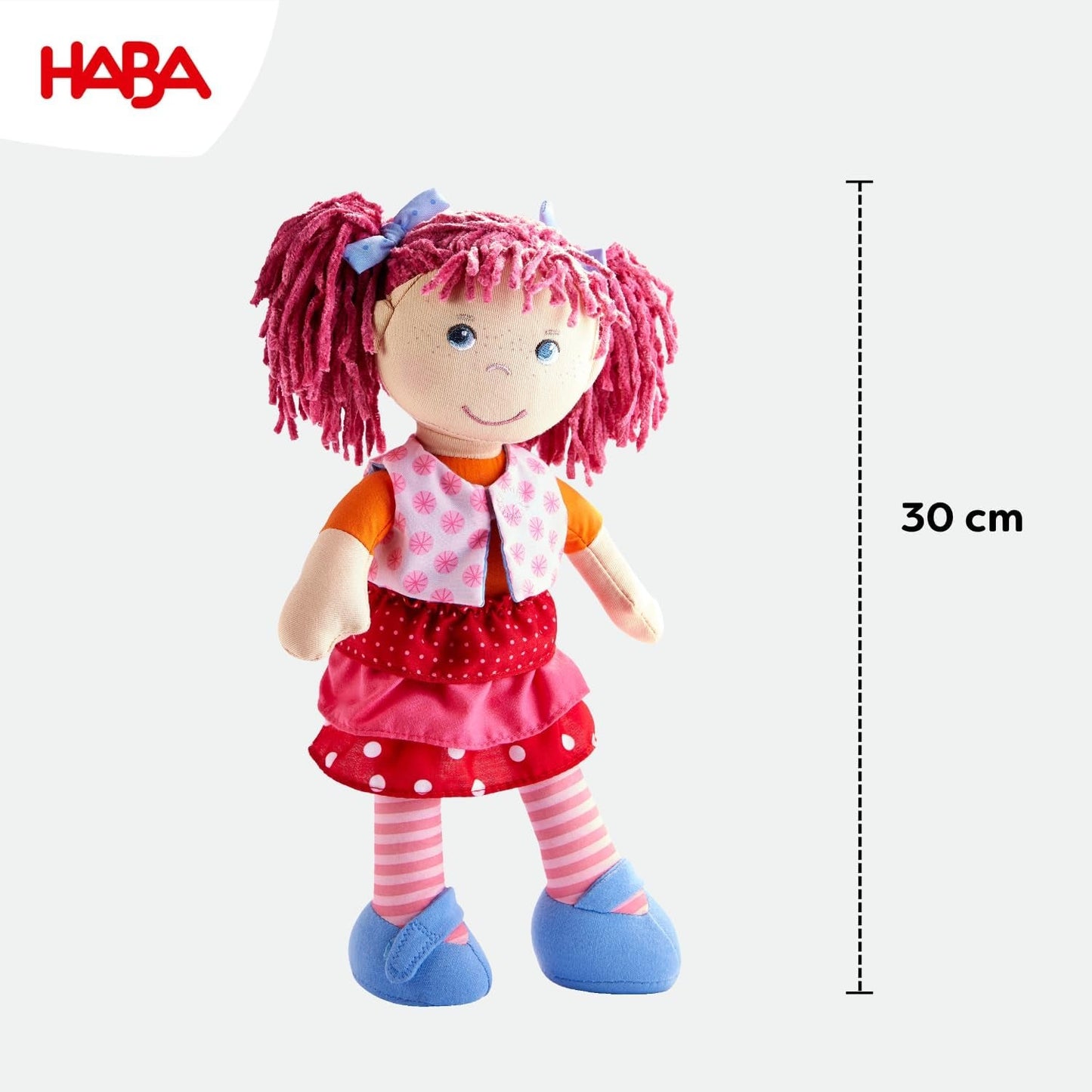 Bambola HABA Lily Lou - Bambola di stoffa morbida da 18 mesi - 30 cm con vestiti e capelli - Compagna di giochi ideale per i bambini piccoli - 1302842001