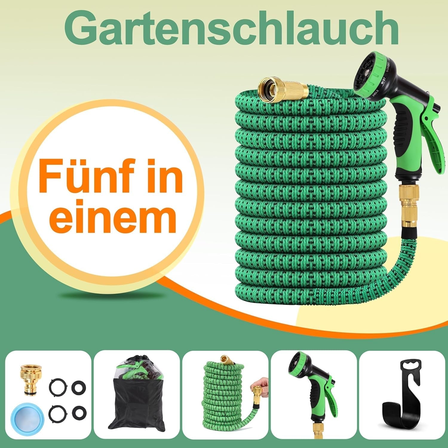 Tubo da Giardino Estensibile da 45 m, Tubo Flessibile per Acqua Retrattile Automatico, 10 Tipi di Spruzzo, TPE 2500D, Connettori in Metallo, Per Giardini Molto Grandi, Agricoltura, Pulizia