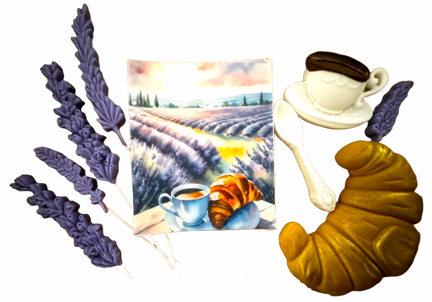 Set di 9 decorazioni commestibili in pasta di zucchero, Decorazioni in Pasta di Zucchero Lavanda Nati Shop