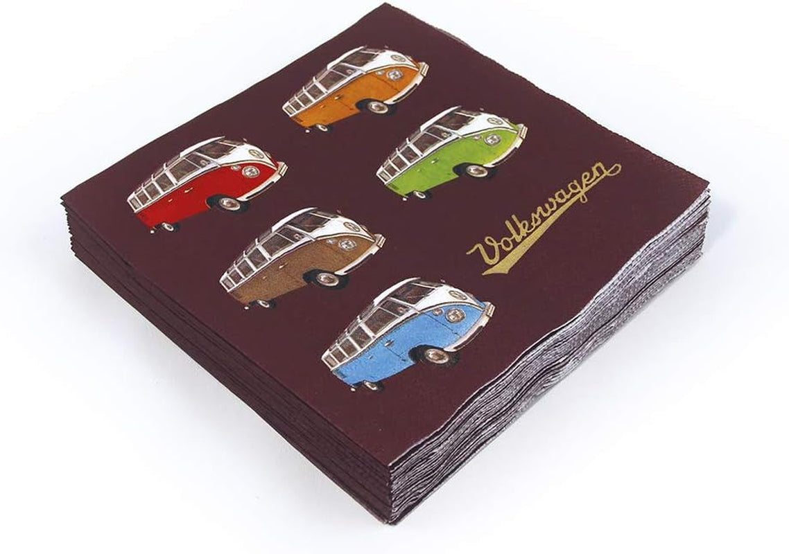 BRISA VW Collection - Tovaglioli da tavola T1 Bus Volkswagen (strisce Samba/rosso/3 veli)