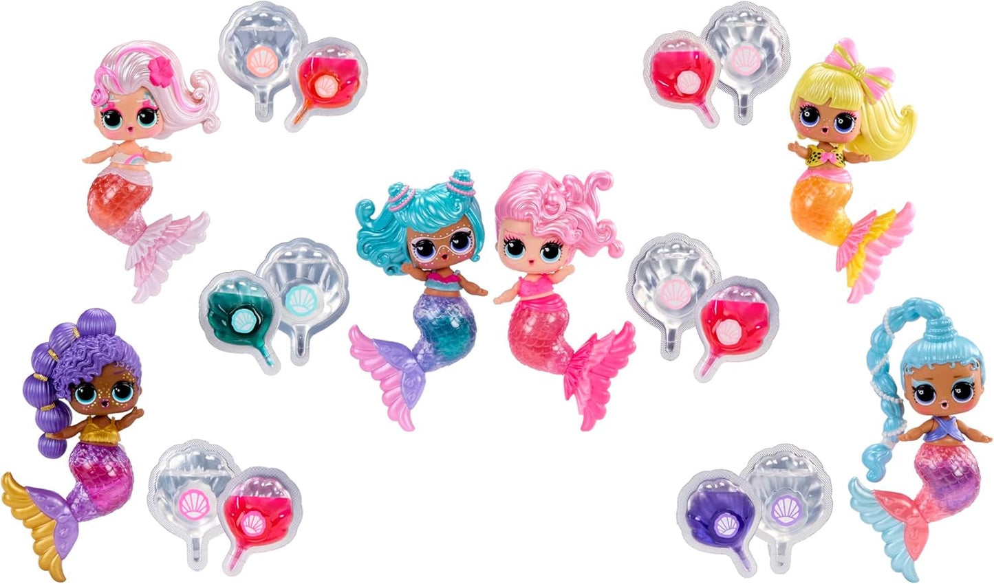 LOL Sorpresa! Sirene Makeover Magic Tots - Vero lucidalabbra per te e la tua bambola per realizzare, mescolare e creare trucchi, Divertente gioco con l'acqua, 6 bambole da collezionare - Dai 4 anni in su