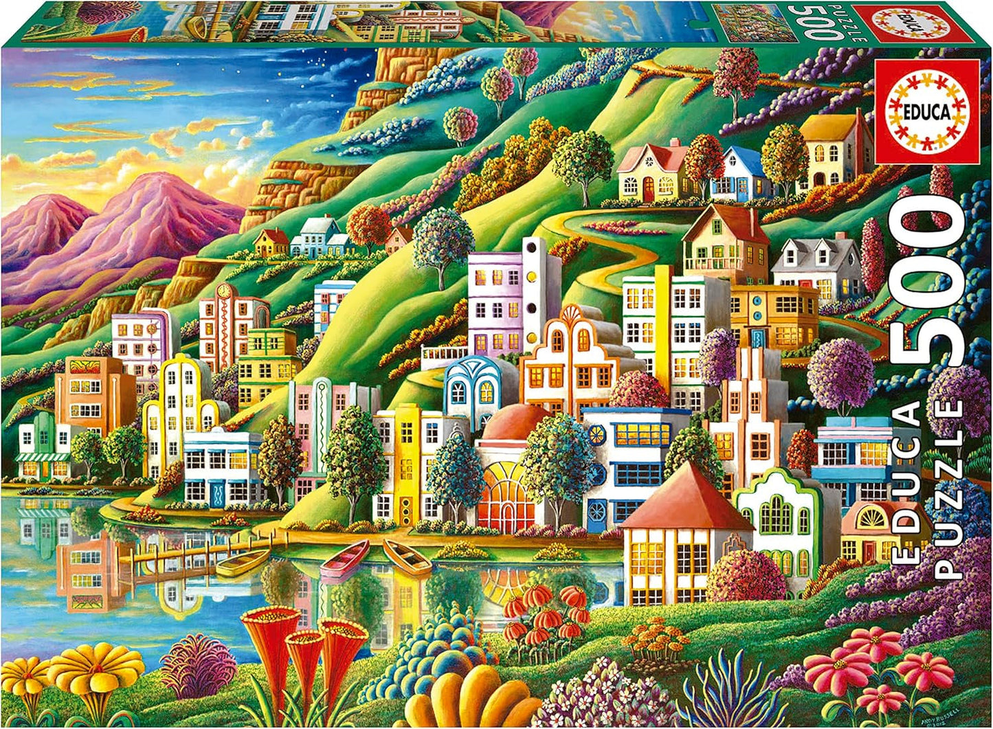 Educa - Puzzle 500 pezzi per adulti | Villaggio colorato in riva al lago Puzzle da 500 pezzi per adulti e bambini da 11 anni, puzzle paesaggistico, illustrazione (19552) Puzzle Naty Shop Titolo predefinito