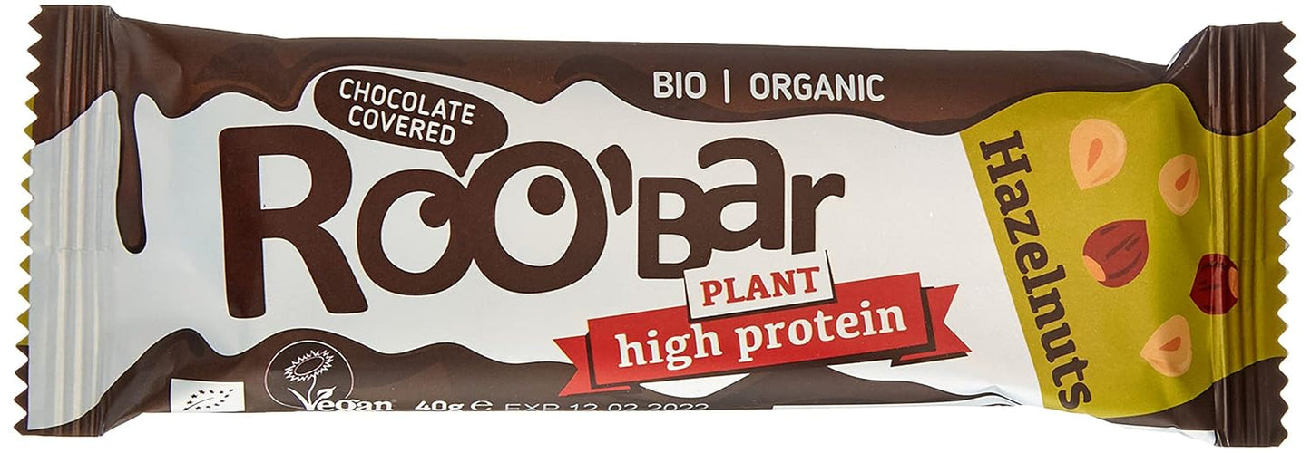 Barrette di nocciole glassate al cioccolato ad alto contenuto proteico - 100% biologiche, vegane, barrette di frutta, senza latticini, senza glutine, senza zuccheri raffinati - 16 barrette x 40g
