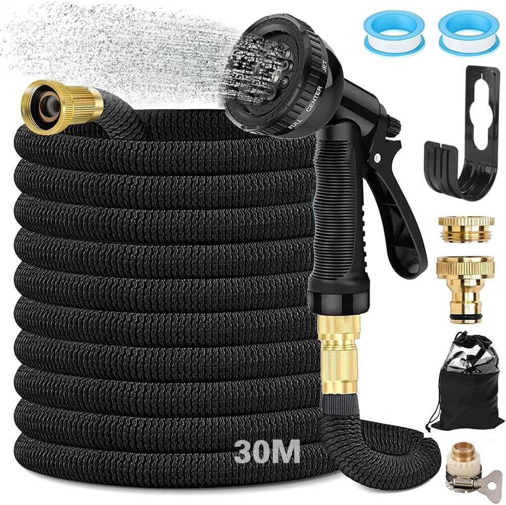 Tubo da Giardino Flessibile Estensibile da 15 m, Tubo Flessibile dell'Acqua con 8 Funzioni di Spruzzo, Tubo da Giardino Flessibile da 1/2 Pollice a 3/4 Pollice, per Irrigazione del Giardino, Lavaggio Auto, Lavaggio e Irrigazione