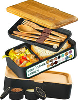 Portapranzo Umami per Adulti, Bento Box impilabile con 4 posate e scomparti, Portapranzo per adulti, Contenitore per insalata da asporto, Portapranzo da picnic/ufficio, Grigio antracite, 1500 ml Naty Shop Scatole per alimenti Nero Tan L - 1200 ml