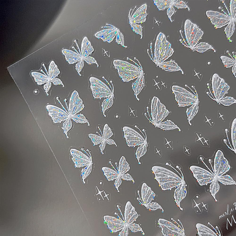 Aurora Muschel Schmetterling Nagelsticker Weiß Schmetterlinge Nail Sticker Gelee Relief Butterfly Nagelaufkleber Y2K Farfalle Nagel Sticker Nägel Nageldesign Nagel Zubehör Nail Art Stickers Nail art