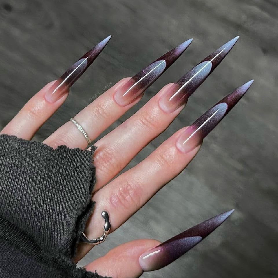 Moonglow Unghie Lunghe Stiletto Bianco Latte Rosa Sfumato Glitter Unghie Finte Fresche Con Colla Unghie Artificiali Glitter Rosa Ombre