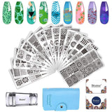 Biutee Nail Stamper 30 Pezzi Set Timbri Unghie Template Unghie Stampi Unghie Animali Fiori Immagini Piastra per timbri unghie con 2 timbri 2 raschietti Accessori per design unghie Timbro per unghie French