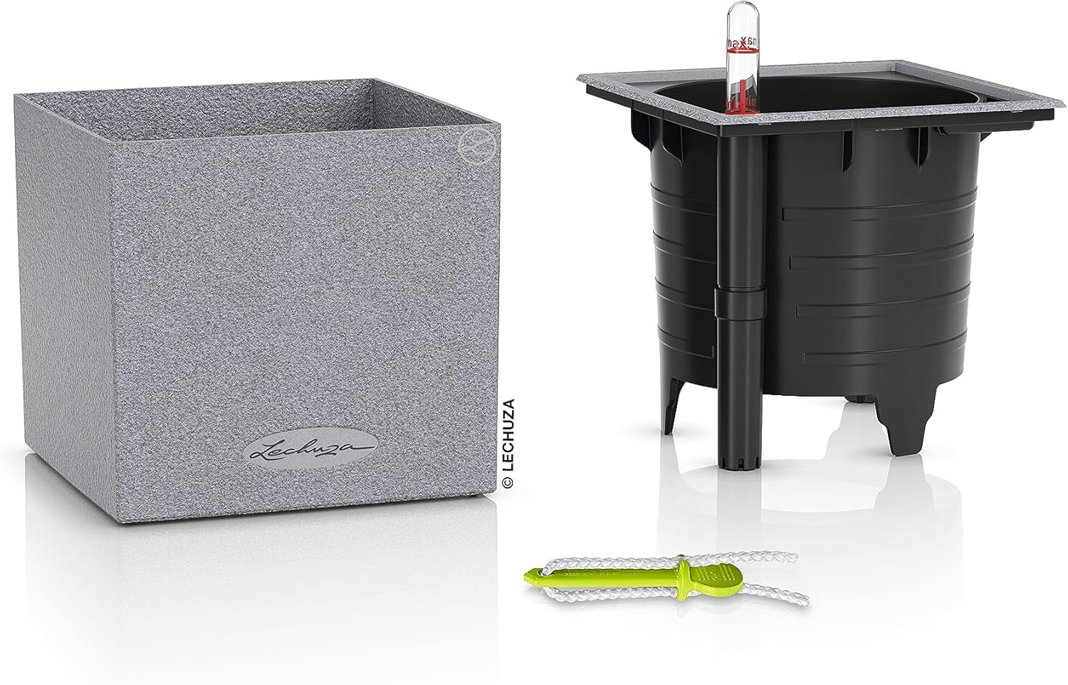 Cubo per erbe aromatiche di alta qualità LECHUZA CANTO Stone 14 con sistema di irrigazione a bastoncino, grigio pietra